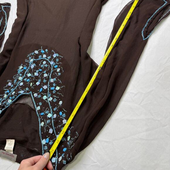 Vintage brown blue peppermintBay long sleeve beaded sheer top - Picture 7 of 8